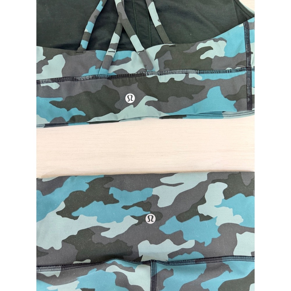 Lululemon Set Camo Sports Bra Leggings Blue Green Activewear Sporty Yoga Gym - Picture 2 of 11